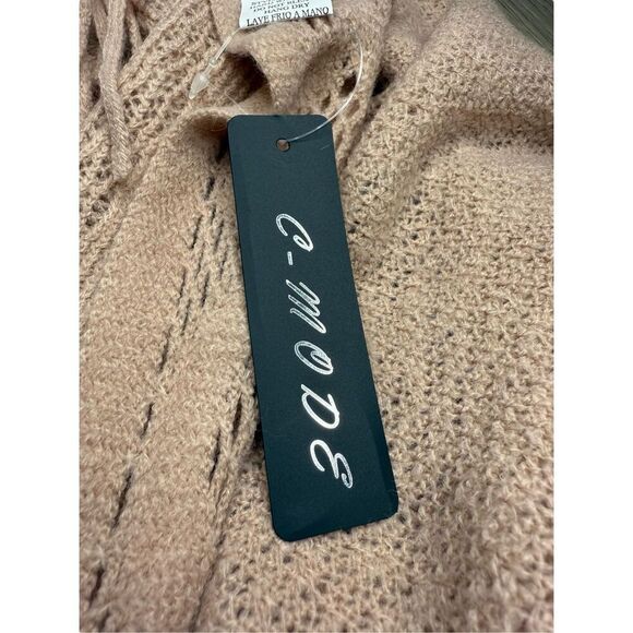 C-Mode Women’s OS Pullover Knit Poncho Sweater Fringe Pearls Pink NEW - Picture 7 of 7